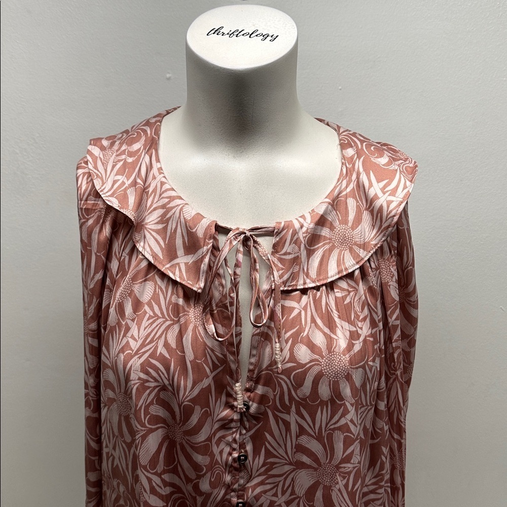 Florence Balducci Anthropologie Femme Blouse Collared Long Sleeve Top Pink Large - Picture 3 of 13